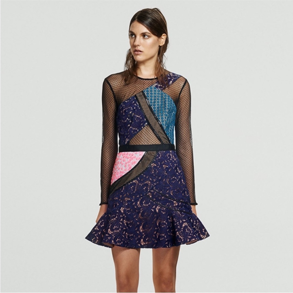 SELF PORTRAIT "Colour Bomb" Mixed Media Fit & Flare Dress NWOT/sz 4